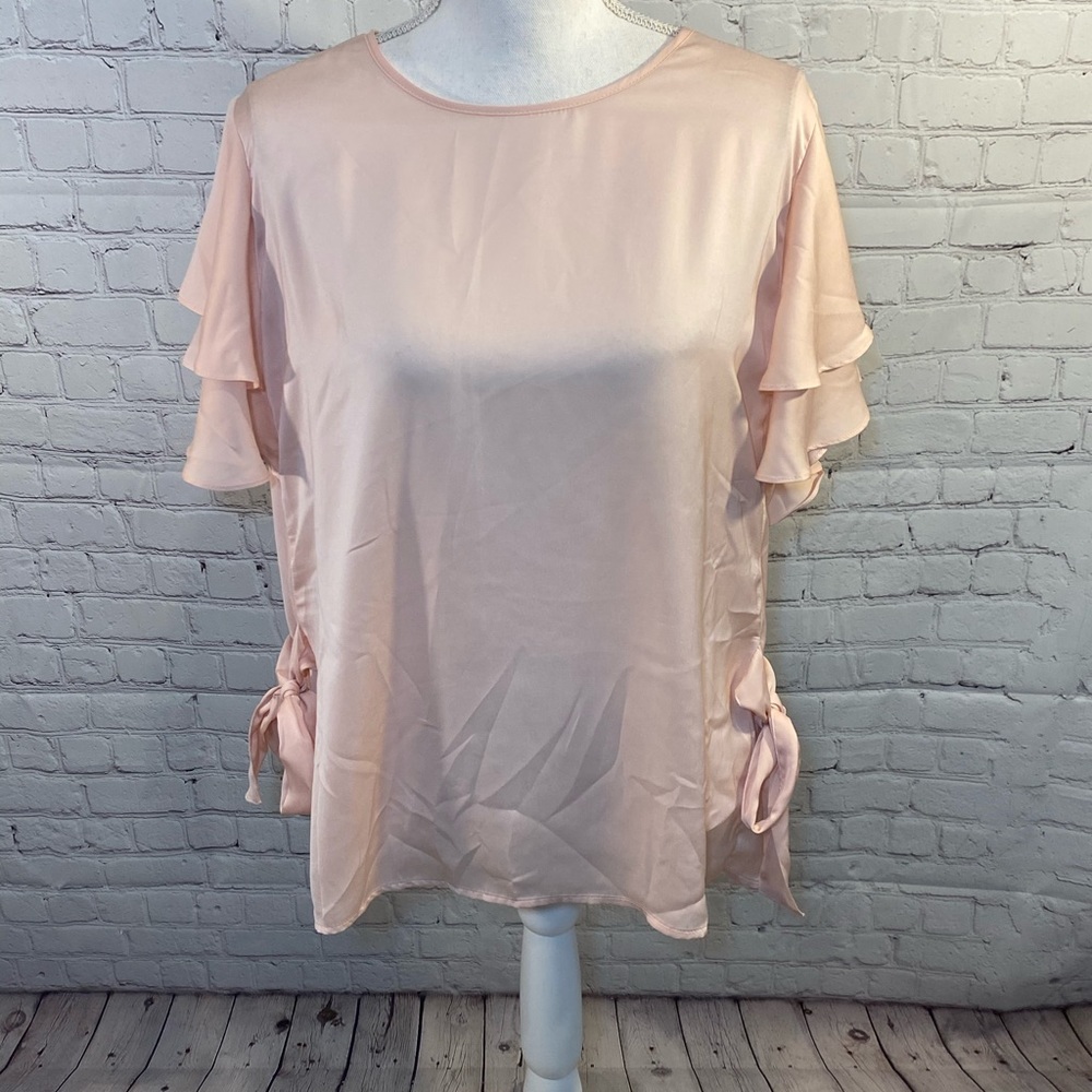 CAPSULE Pink Flutter Sleeve Side Tie Top-14